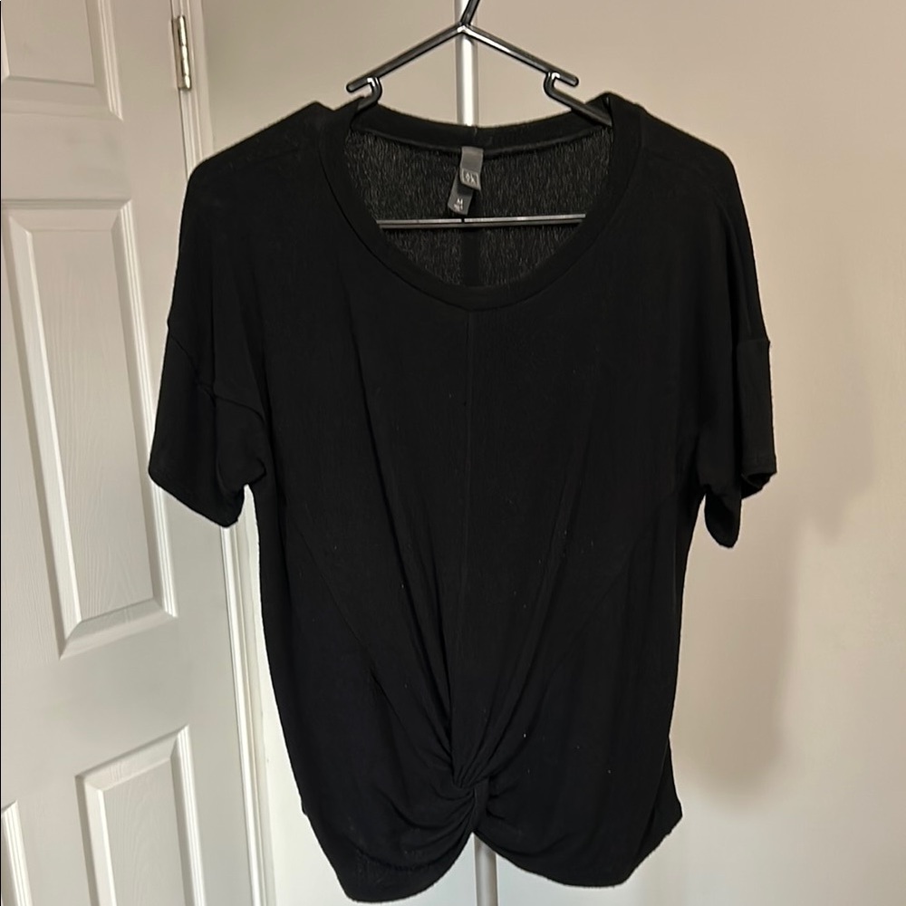Alya Black Relaxed Tie Front Short Sleeve Tee